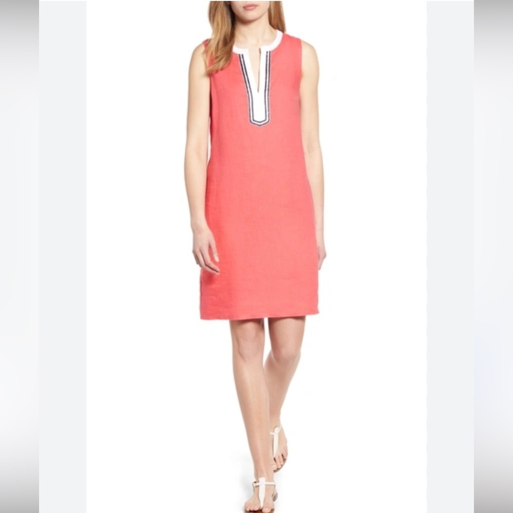 Tommy Bahama Two Palms Split Neck Shift Dress 100% Linen SZ Medium